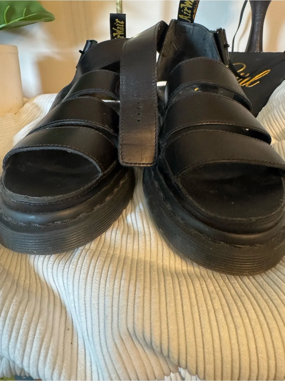 Dr. Martens Clarissa Black Leather Platform Strappy Sandals NIB